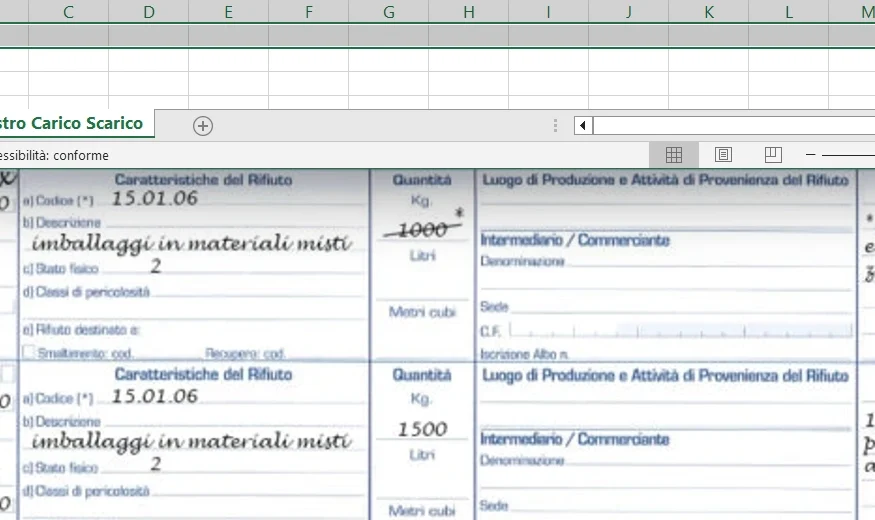 Registro Carico Scarico Rifiuti su Excel modello di Rifiutoo