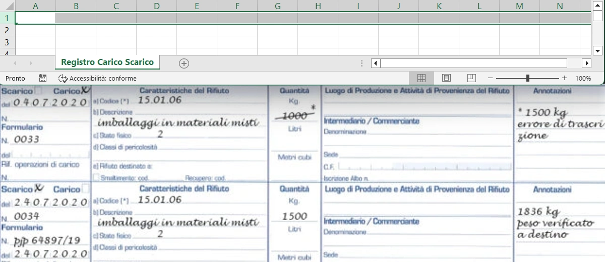 Registro Carico Scarico Rifiuti su Excel modello di Rifiutoo